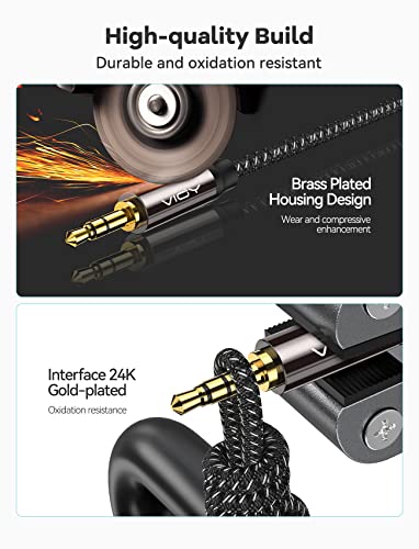 VIOY Aux Cord 20 FT 5Pack, 3.5mm Male to Male Braided Auxiliary Audio Cable | Long Aux cord, 3.5mm TRS Jack, Hi-Fi lossless sound, Copper Shell, fits Headphone, Smartphone, Car Stereo, Speaker, Echo - size: 20FT-5pack