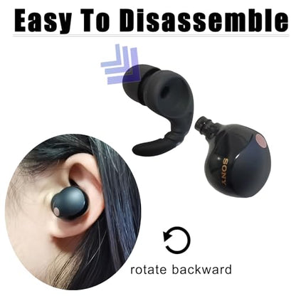 Silicone Anti-Slip Ear Hooks for Sony WF-1000XM5, Replacement Earbuds Tips | Soft Secure Fit, Noise Isolating Replacement Ear Accessories for Sony WF-1000XM5/XM4/XM3 Earbuds