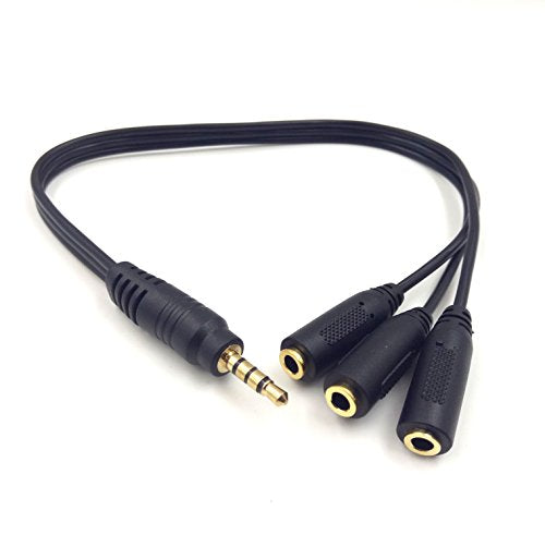 9 Inch 3.5mm (1/8") TRRS Male Plug to 3X Female Stereo Splitter Audio Cable, Gold-Plated(35M/3F)