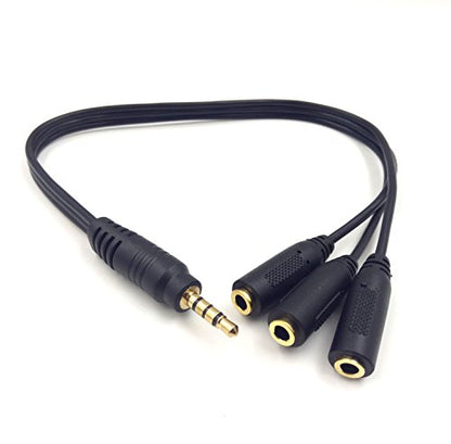9 Inch 3.5mm (1/8") TRRS Male Plug to 3X Female Stereo Splitter Audio Cable, Gold-Plated(35M/3F)