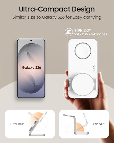 3 in 1 Foldable Magnetic Wireless Charging Station for Samsung, Wireless Charger Stand for Galaxy S26 Ultra S25/S24 /Note 20/Flip 7/Fold 7, for Galaxy Watch Ultra/8/7/6,Galaxy Buds 3/3 Pro - color: White