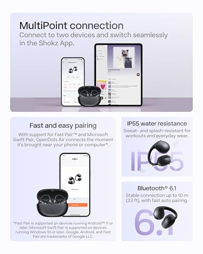 SHOKZ OpenDots Air Open-Ear Clip-On Bluetooth Earbuds, Black, Touch Control - color: Black