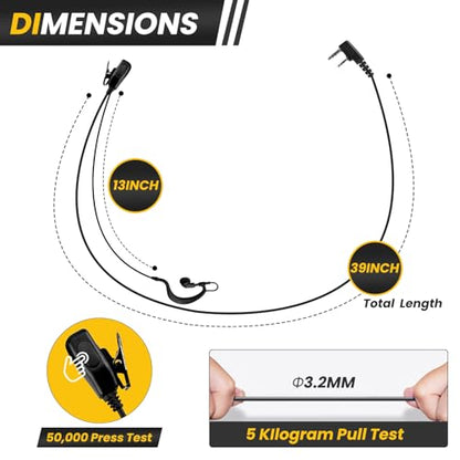 2pcs Walkie Talkie Earpiece with Mic for Retevis Pxton Baofeng