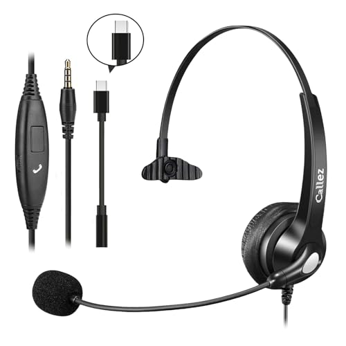 Callez Wired Computer Headset, 3.5mm Cell Phone Headset for iPhone Samsung | USB C Headphone with Mic Noise Cancelling for PC Laptop Mac, Zoom Teams Call Center Home Office Work, in-line Control - color: Black