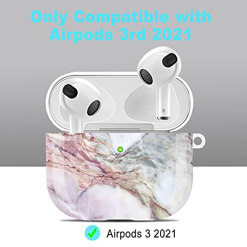 Compatible with Airpods 3rd Generation Case - Wonjury Protective Hard Compatible with Airpods 3 Case Cover with Cleaner Kit Women Girls Keychain, Lavender Marble - color: Lavender Marble