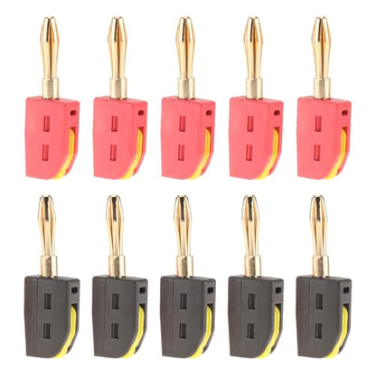 10PCS 4mm Banana Plug, 32A 250V Insulated Gold Plated Speaker Wire Banana Plugs Connectors, Banana Socke for Speaker Wire, Home Theater, Amplifiers and Sound Systems, 12-24AWG, Quick Connect