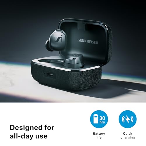 Sennheiser Momentum True Wireless 4 Smart Earbuds with Bluetooth 5.4, Crystal-Clear Sound, Comfortable Design, 30-Hour Battery Life, Adaptive ANC, LE Audio and Auracast - Black Graphite - color: Black Graphite, size: Medium, style: Modern wireless design