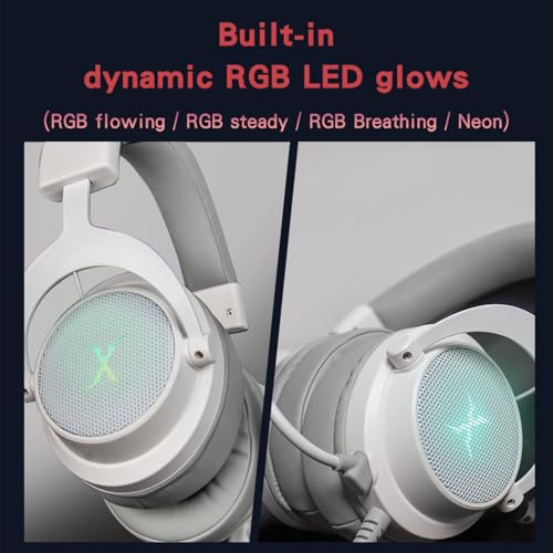 FOXXRAY HAU-37 USB Gaming Headset for PC, Computer Headphones with Microphone, 7.1 Surround Sound, 50MM Dynamic Drivers, RGB Light, Wired Headphones for PS4, PS5, Laptop - color: White