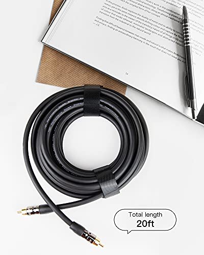 Subwoofer Cable - RCA to RCA Audio Cable, Dual Shielded with Gold Plated Connectors - Black (20FT)