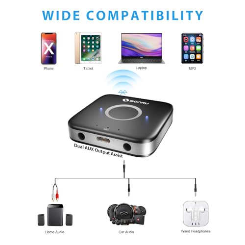 Bluetooth 5.3 Receiver, Bluetooth Audio Adapter for Speakers/Home Stereo, Low Latency, Noise Cancellation, 15-Hour Battery Life with AUX 3.5mm/RCA, Wireless Bluetooth Adapter for Old Receiver