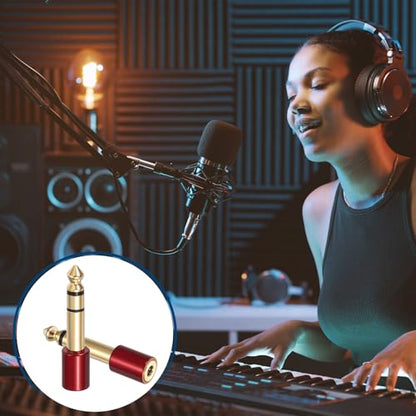 MECCANIXITY 2Pcs TRS 6.35mm Male to 3.5mm Female 1/4" Plug to 1/8" Jack Red | Stereo Headphone Adapter, Audio Converter, Pure Copper, Gold Plated, for Guitars Speakers Computers - color: Red