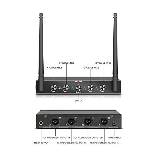 Debra Audio Pro UHF 4 Channel Wireless Microphone System - color: with 4 Handheld (B)