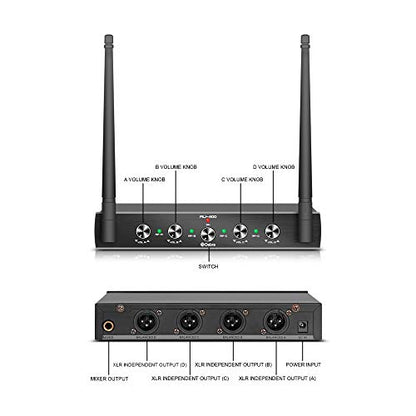 Debra Audio Pro UHF 4 Channel Wireless Microphone System - color: with 4 Handheld (B)
