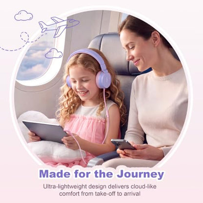 AILIHEN I35 Kids Headphones for School with Mic, 93dB Safe Volume, Lilac | Wired On Ear Headphones for Kids Girls, Foldable Lightweight Headphone for Classroom Learning & Entertainment Travel Computer - color: Lilac Pink