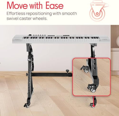 Pyle Universal Electronic Piano, Black Heavy-Duty Z Style Keyboard Stand with Locking Wheels, Adjustable Height and Width, Portable Organ Holder Rack, Collapsible Design (PKSTZ88) - style: 1 Tier w/Wheels