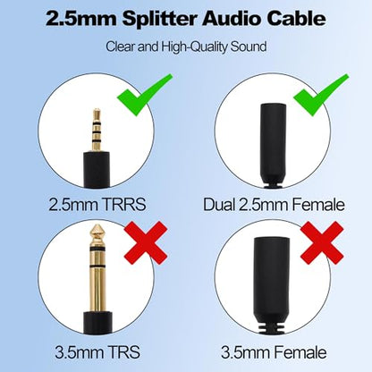 2.5mm TRRS Splitter Audio Y Cable Adapter 30cm | 2.5mm Stereo 1 Male to 2 Female,Headphone Micphone Extension Cord,2pcs
