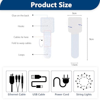 Abnii 50 PCS Hook and Loop Cable Ties, Under Desk Cable Management, White - color: White