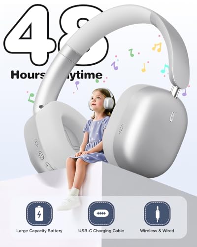 Wentronic Kids Headphones Wireless Bluetooth 5.4,Foldable Over Ear Headphones with 3.5mm Wired Mode,Safe Volume Limit,48H Playtime,Clear Calls,HD Sound for Toddlers/Children/School/Travel,Silver - color: Silver