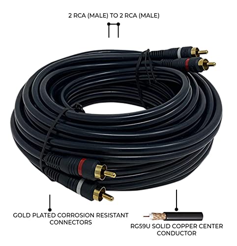iMBAPrice 2 RCA to 2 RCA Stereo Audio Cable, 50 Feet | Gold-Plated Dual RCA Male to Male, For Home Theater, HDTV, Amplifiers, For Subwoofers, Gaming Consoles, For Hi-Fi Systems - size: 50 Feet