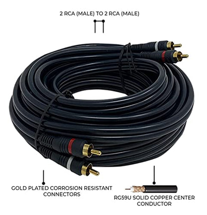 iMBAPrice 2 RCA to 2 RCA Stereo Audio Cable, 50 Feet | Gold-Plated Dual RCA Male to Male, For Home Theater, HDTV, Amplifiers, For Subwoofers, Gaming Consoles, For Hi-Fi Systems - size: 50 Feet