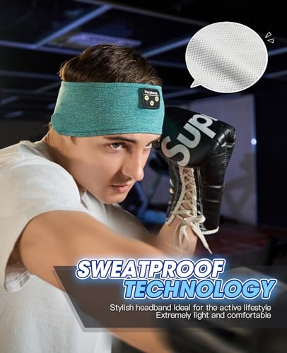 Perytong Sleep Headphones Wireless, Bluetooth Sports Headband Headphones with Ultra-Thin HD Stereo Speakers Perfect for Sleeping,Workout,Jogging,Yoga,Insomnia, Air Travel, Meditation (Green) - color: Green