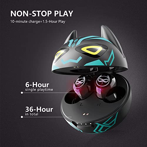 Gaming Earbuds Kids Bluetooth Earbud 5.3 in-Ear Headphones with Mic 36H Playtime IPX6 Waterproof Touch Control HiFi Stereo LED Display Kids Wireless Ear Buds - color: Viridian‑Phantom
