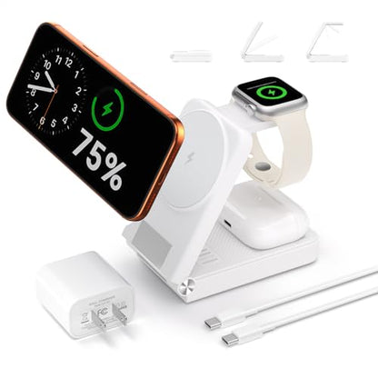 3 in 1 Charging Station, 25W Foldable Magnetic Fast Wireless Charger Stand | For Apple Multiple Devices, Travel Charger for iPhone 17 16 15 14 13 12 Series Watch AirPods 4/3/2/Pro