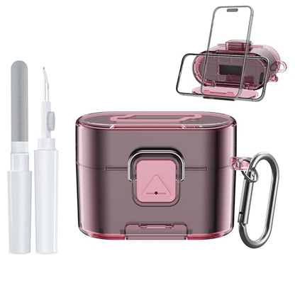 [with Safety Lock] for Sony WF-1000XM6 Case Cover, Soft TPU Clear Protective Earbuds Case with Cleaning Kit & Carabiner, Wireless Charging Headphone Accessories for Men Women(Clear Pink) - color: Clear Pink