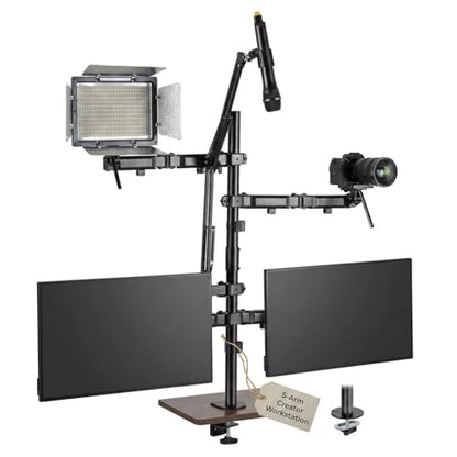 Mount-It! All in One Live Streaming Equipment - 5 Arm Desk Mount - Holds Dual Monitors, Cameras, Ring Light with Mic Desktop Stand Set, YouTube Setup for Podcasting, Gaming, Zoom, Clamp/Grommet Base - size: 5 arm