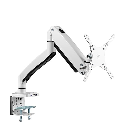 SIIG Single Monitor Desk Mount, 17"-43", 33 lbs, VESA 75/100, CE-MT3111-S1 | Mount one monitor on a desk from 17"-43" up to 33 lbs; C-clamp and grommet mounting confirm desk fit.