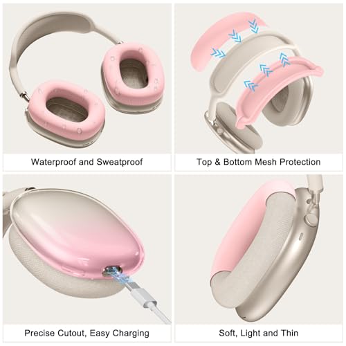 Silicone Case Cover for AirPods Max 2/AirPods Max Headphones, Gradient Pink - color: Pink-TMJB