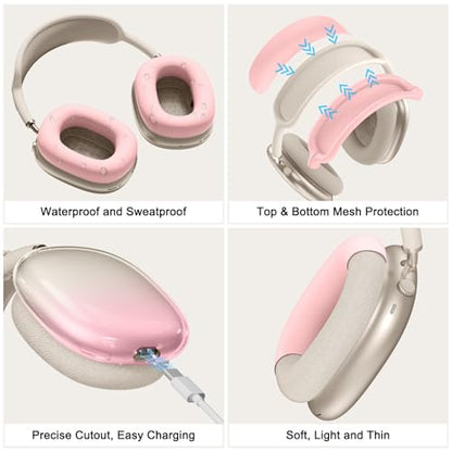 Silicone Case Cover for AirPods Max 2/AirPods Max Headphones, Gradient Pink - color: Pink-TMJB
