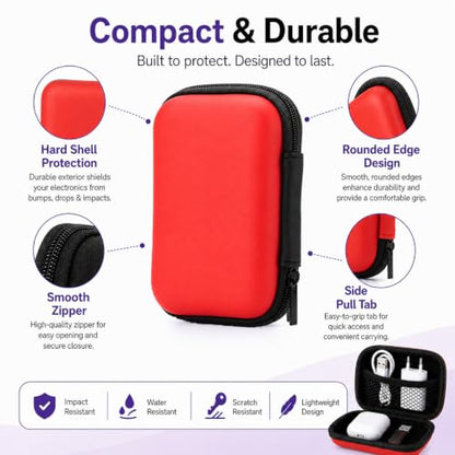 Headphone Case Hard Edge Zipper Bag Compact Portable Headset Storage Bag for Wireless,Headphones Earbuds Cables Charging Cable Travel Waterproof Commuting Home - color: Red