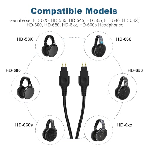 Saipomor Replacement Coiled Audio Cable Compatible with Sennheiser HD660S HD6XX HD650 HD58X HD600 HD580 HD565 HD545 HD535 Headphones – Dual 2-Pin to 3.5mm & 6.35mm Stereo Cable, 5-10FT Coiled Cord