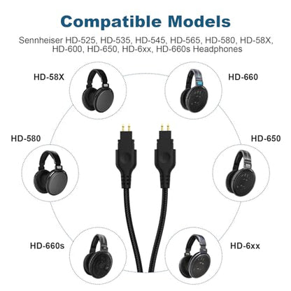 Saipomor Replacement Coiled Audio Cable Compatible with Sennheiser HD660S HD6XX HD650 HD58X HD600 HD580 HD565 HD545 HD535 Headphones – Dual 2-Pin to 3.5mm & 6.35mm Stereo Cable, 5-10FT Coiled Cord
