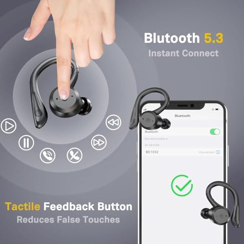 APEKX Bluetooth Headphones True Wireless Earbuds with Charging Case IPX7 Waterproof Stereo Sound Earphones Built-in Mic in-Ear Headsets Deep Bass for Sport Running Black | Secure Sport Ear Buds with Ear Hooks & Charging Case, 40H Playtime Stereo Sound for