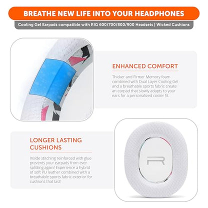 WC Freeze Rig 600/700/800/900 - Cooling Gel Earpads for RIG 600 Pro, RIG 700 HX, RIG 800 Pro, RIG 900 Max by Wicked Cushions - Boost Comfort, Thickness, & Sound Isolation for Epic Gaming | 90's White - color: 90's White