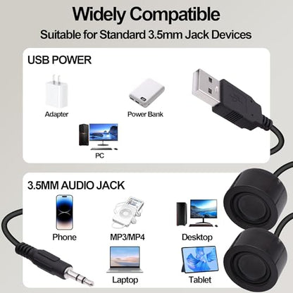 USB Mini Computer Speakers for Desktop Laptop Small PC Speakers | 1.2M,Volume Control Adjustment,with USB-Powered/3.5mm TRS Stereo Jack,for MP3 Phone