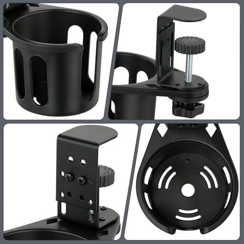 Desk Cup Holder Clamp, Rotatable Clip On Table Cup Holder | Water Bottle Stand Drink Coffee Mug Storage, Office Accessories for Home and School - color: Black-1