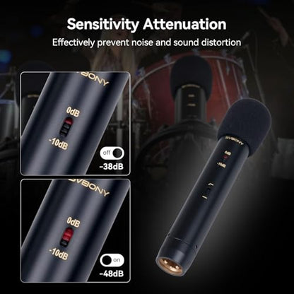 SVBONY SVMic M1 2-Pack Condenser Mic with Low Cut/-10dB Pad for Bass | 22mm Gold Instrumental Mic, Supports XY and AB Stereo Configurations, Shock Mount, T-Bar & Case