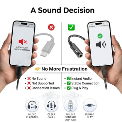 USB C to 3.5mm Audio Adapter, Type C to Aux Headphone Jack