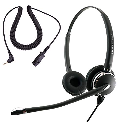 2.5mm Phone Telephone Headset - Best Pro Noise Cancel Binaural Office Headset Compatible with Cisco SPA, Panasonic, Vtech, Uniden and Cordless Dect Phones Plus Compatible with Plantronics QD - size: Pro Binaural