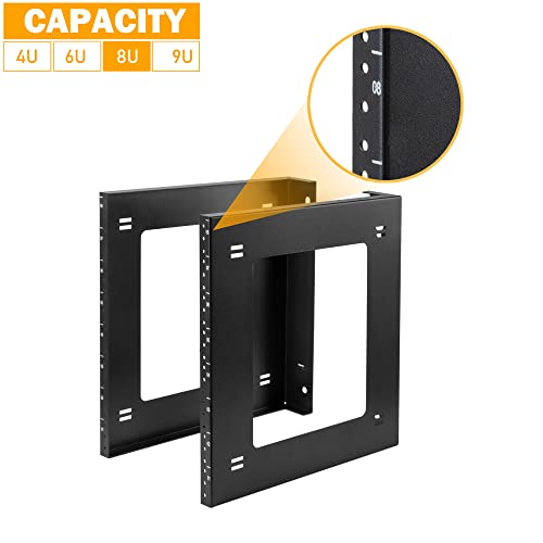 RIVECO 8U Desktop & Wall Mount Rack Assembly Free Seperated 2 Pieces Firm Constructed, No Assembly Required, Simple Toolless Racks for Networking Equipment & AV HiFi Gaming Electronics (8U) - size: 8U