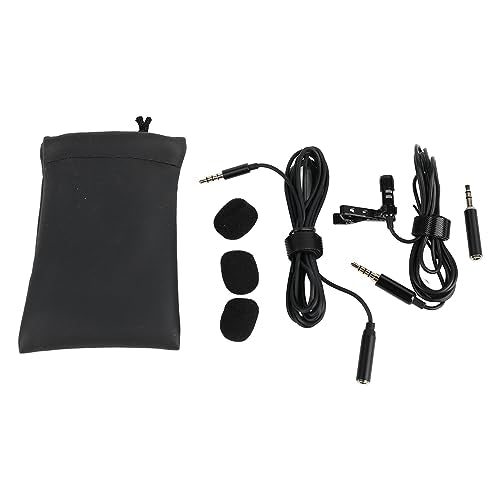 Keenso 360 Degree Clamp/Holder On Lavalier Lapel Mic Windscreen 3.5mm Interface Long Cable for Clear Sound Pickup Wired Microphone Black