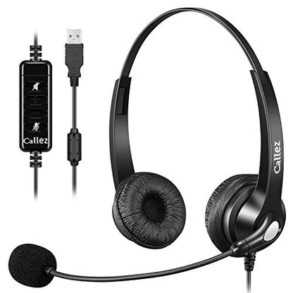 Callez USB Headset with Microphone Noise Cancelling & Audio Controls for PC | Stereo Computer Headphones for Laptop Business Skype Zoom UC Lync Softphone Call Center Office, Clearer Voice, Ultra Comfort