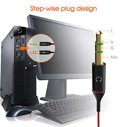 Maeline Headphone Splitter Adapter, 3.5mm Mic Cable for Computer, Headset 3.5mm Female to 2 Dual Male Microphone Audio Stereo Jack Earphones Port to Gaming Speaker PC - Red