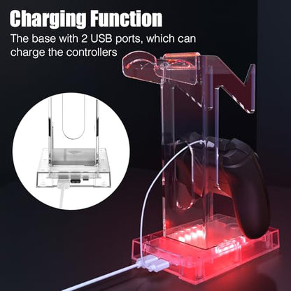 Hzxkqmil Controller Holder Headset Stand for PS5/PS4/Xbox One/Switch Pro | 2 Tier Acrylic Gaming Console Gamepad Stand Accessories Universal for PS Portal/Steam Deck/Switch 2/MSI Claw/Rog Ally