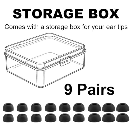 Replacement Ear Tips for Status Pro X, Between 3ANC, Between Pro | 9 Pairs, Black, S/M/L, Soft Silicone Eartips with Portable Storage Box