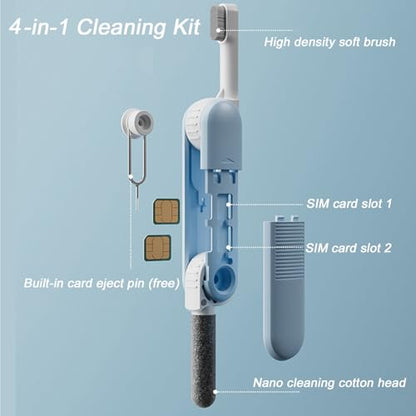 4-in-1 Cleaner Kit for Earbud and Phone,Cleaning Brush Pen Tool with Soft Brush,Cleaning Cotton Head and Card Pin,Multifunction Dust Removal Tool for Phone Speaker Charging Port - color: Blue