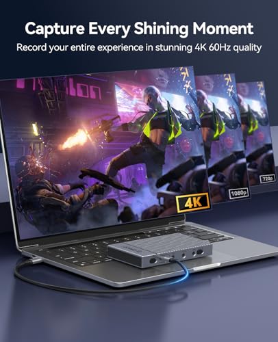 ORICO IS6 4K Portable HDMI Capture Card for Streaming, Dual 4K60Hz Inputs, USB C Game Capture Card with Audio Ports Compatible with PS5, Xbox, Switch, OBS Recording, Works on PC, Mac, Laptop, iPad